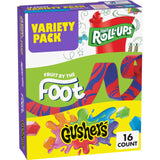 Fruit Roll-Ups, Fruit by the Foot & Gushers Variety Box – Grab-and-Go Snack for a Streamlined Snack Station, 16 Ct