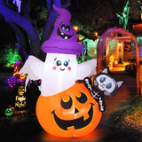 COMIN 5FT Halloween Inflatable Pumpkin Ghost Cat – Cozy Living Room Halloween Decor with Built-In LEDs for Seasonal Home Ambiance