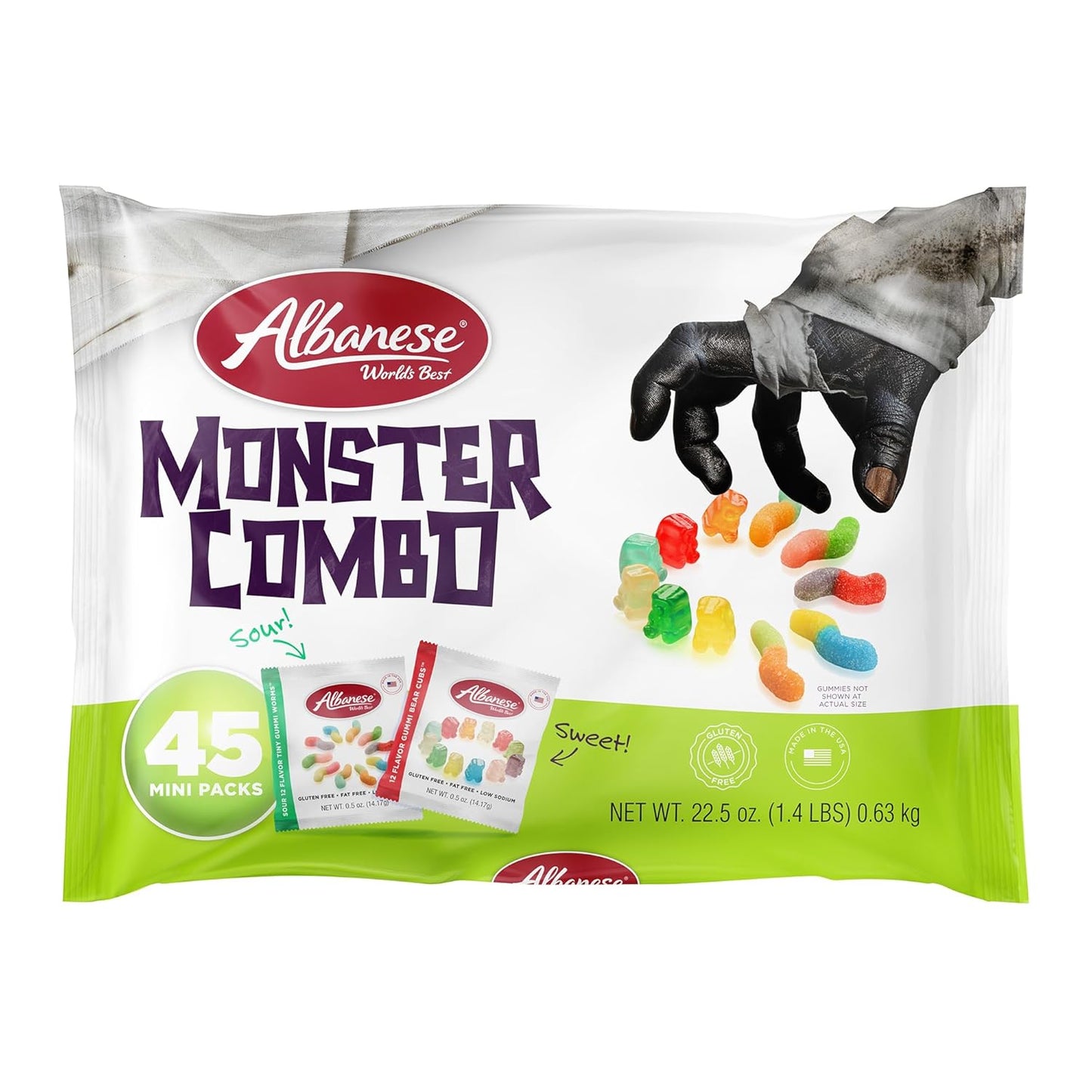Albanese World's Best Sweet & Sour Monster Gummi Bear Cubs Halloween Bags – Trusted 40 Year Brand Allergy Safe Candy