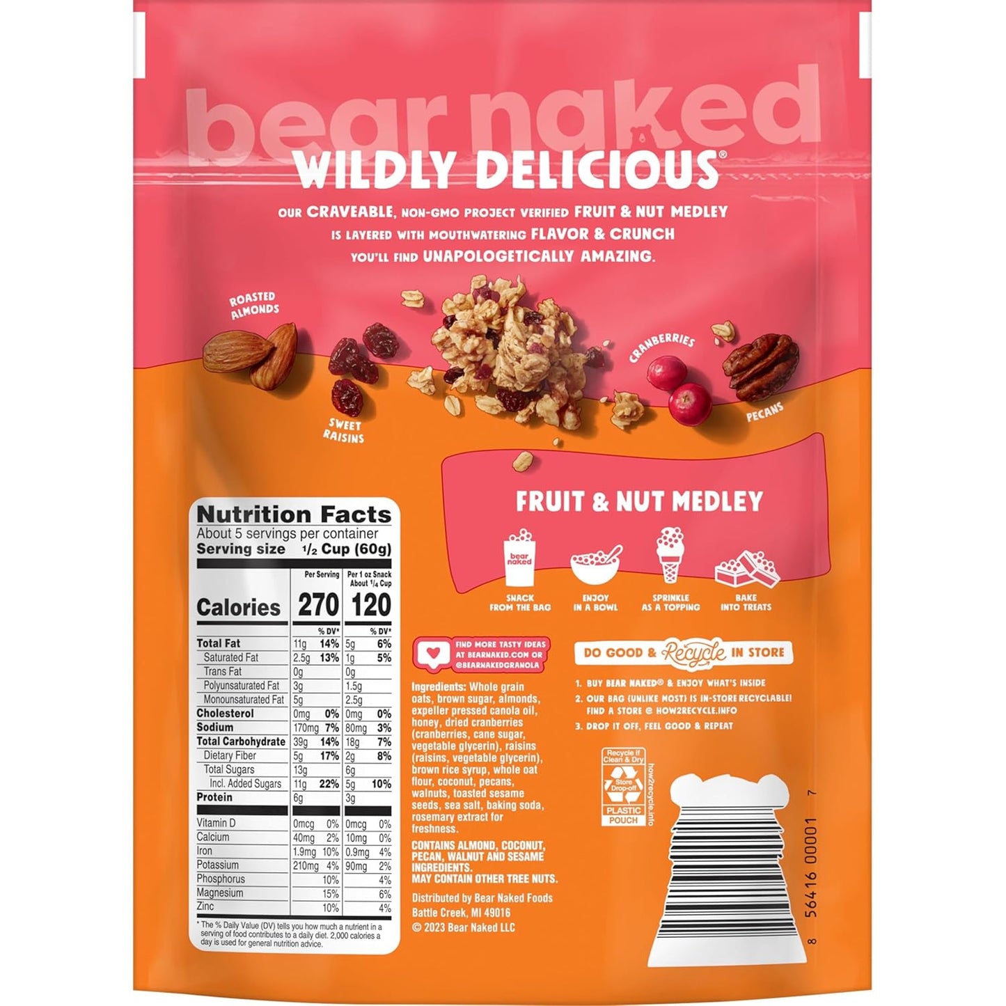Bear Naked Whole Grain Granola – Durable Trail Fuel with Almonds and Walnuts for Backpacking, 12oz Pouch