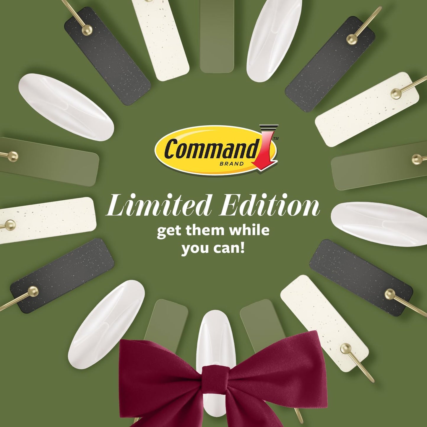 Command Child and Pet Friendly Hook Pack in Sage, Adhesive Hooks and Clips for Safe Christmas Wall Decorating