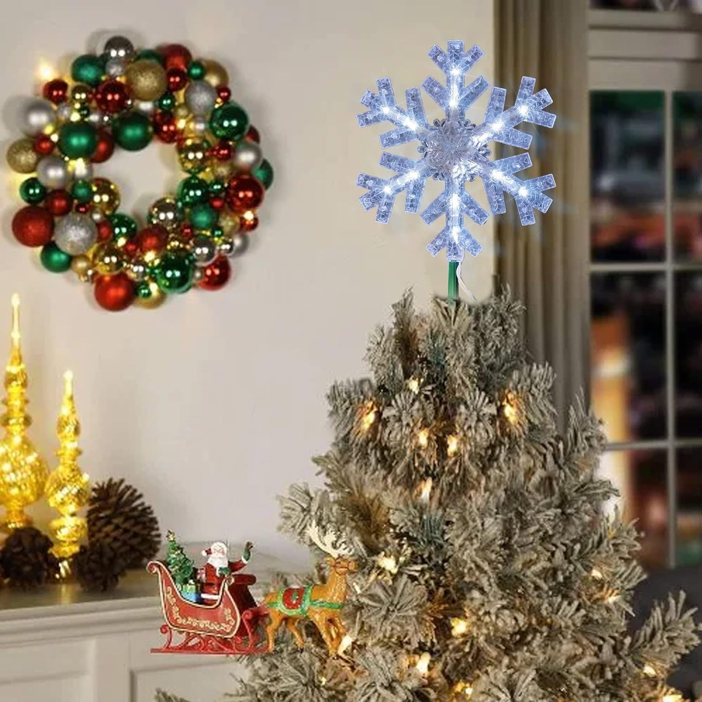 Dazzle Bright 9 Inch Snowflake Tree Top – Ready-to-Give Christmas Gift for Relatives and Coworkers