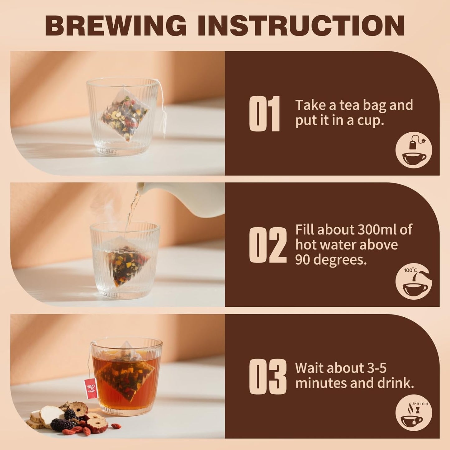 Eight-Herb TCM Tea Blend – Intentional Self-Care Brew in Neutral, Travel-Friendly Packaging, 30 Single-Serve Bags