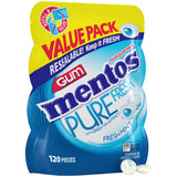 Mentos Pure Fresh Sugar-Free Chewing Gum with Xylitol, Fresh Mint, 120 Piece Bulk Resealable Bag for Camping and Travel Kit