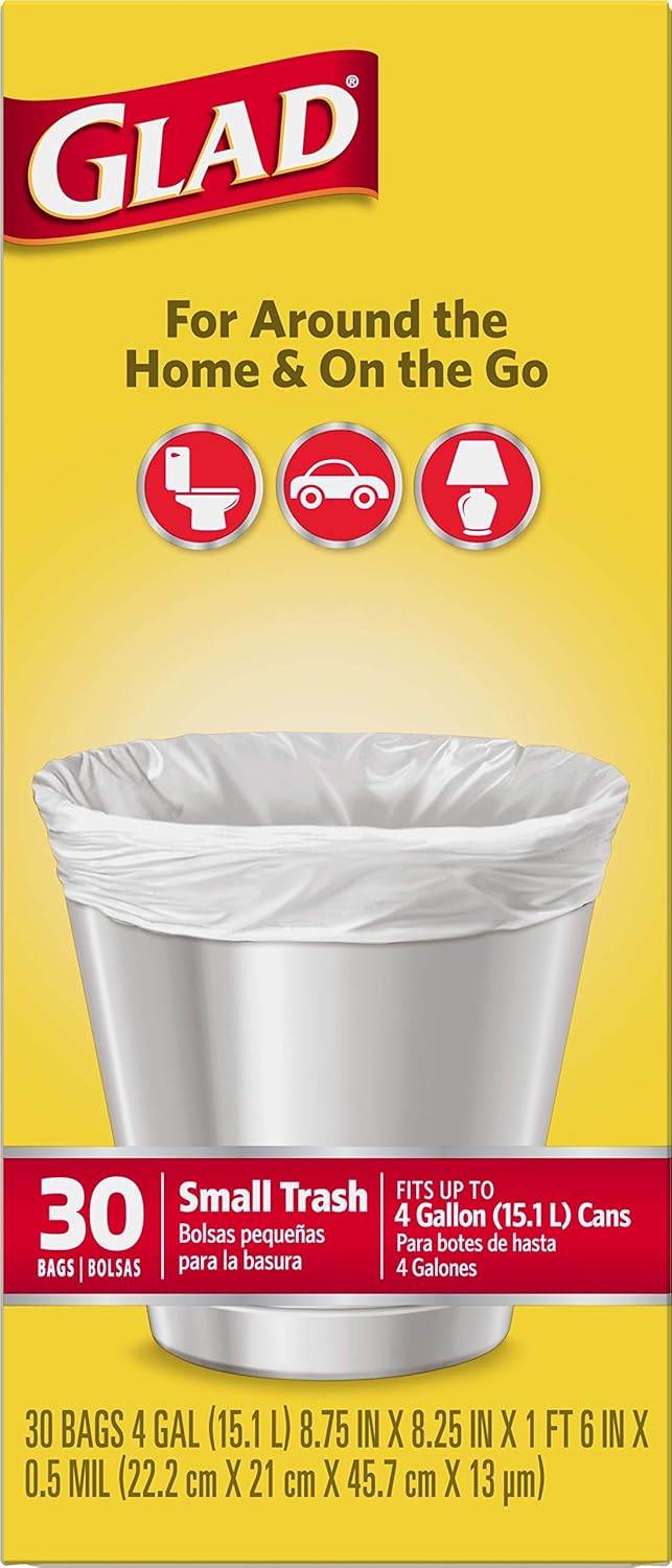 Glad Trash Bags, Small Garbage Bags - 4 Gallon White Trash Bag, Leak-Resistant Liner for Worry-Free Cleanup