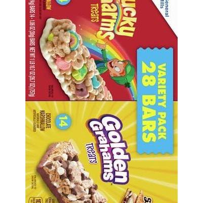 Golden Grahams Lucky Charms Cereal Bars – Nursery-Safe After-School Snack for Picky Eaters, 28-Count Variety Pack
