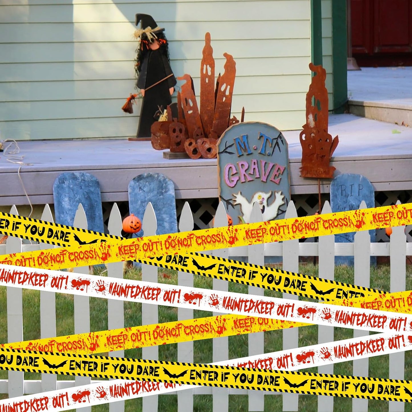 HauntHouse Outdoor Halloween Tape Set – UV Resistant Caution Roll for Fence, Railing, and Stair Wrap
