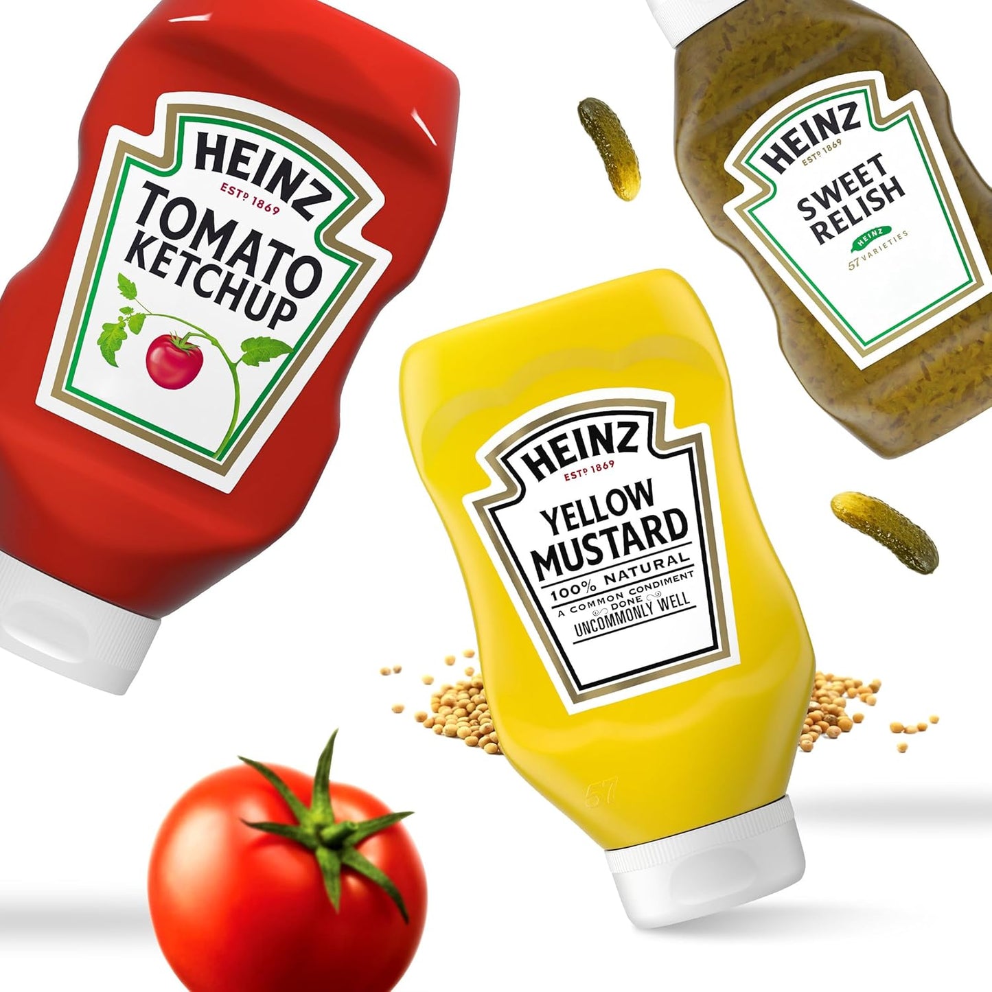 Heinz Three-Bottle Condiment Pack – No-Fuss Ketchup, Sweet Relish and Yellow Mustard for Intentional Homes