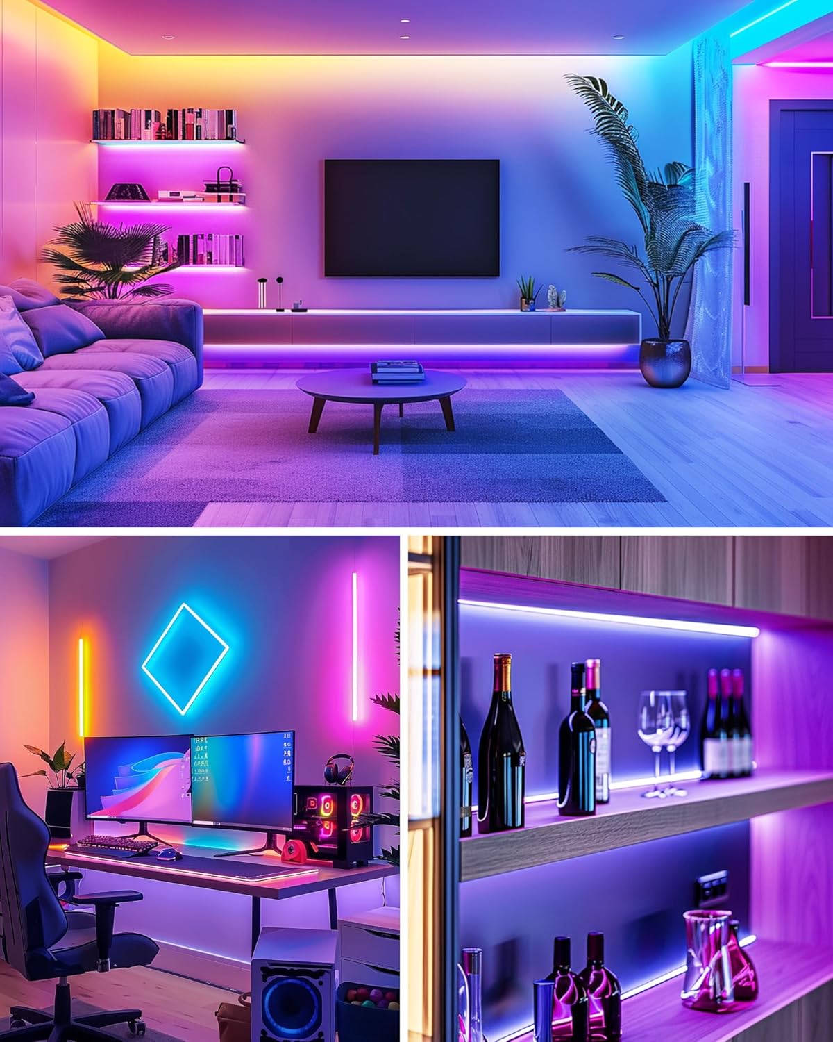 HitLights 5050 RGB LED Strip Kit for Work From Home Ambiance, Study Focus, and Desk Setup Background Color Matching