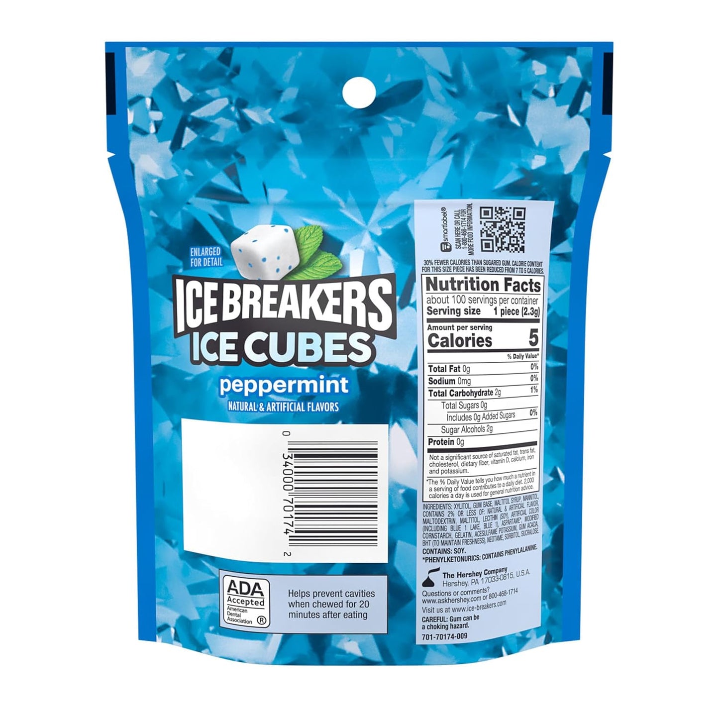 ICE BREAKERS Ice Cubes Peppermint Sugar Free Chewing Gum Pouch – Bridal and Baby Shower Candy Dish Refill for Party Hosts