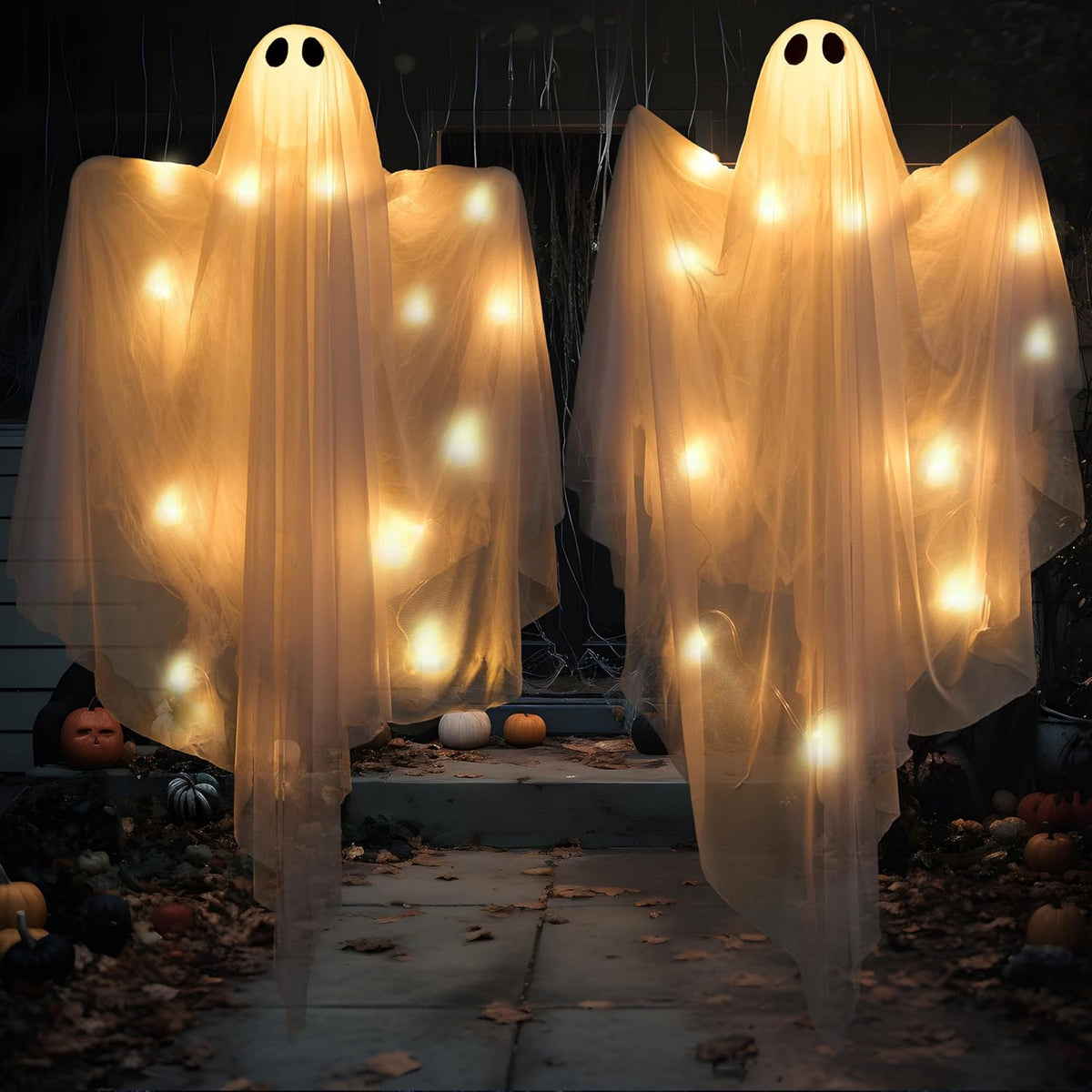 JOYIN Flying Ghost Decor – Portable Battery-Powered Halloween Prop for Driveway, Fence Line, and Outdoor Party, Warm LED with Timer