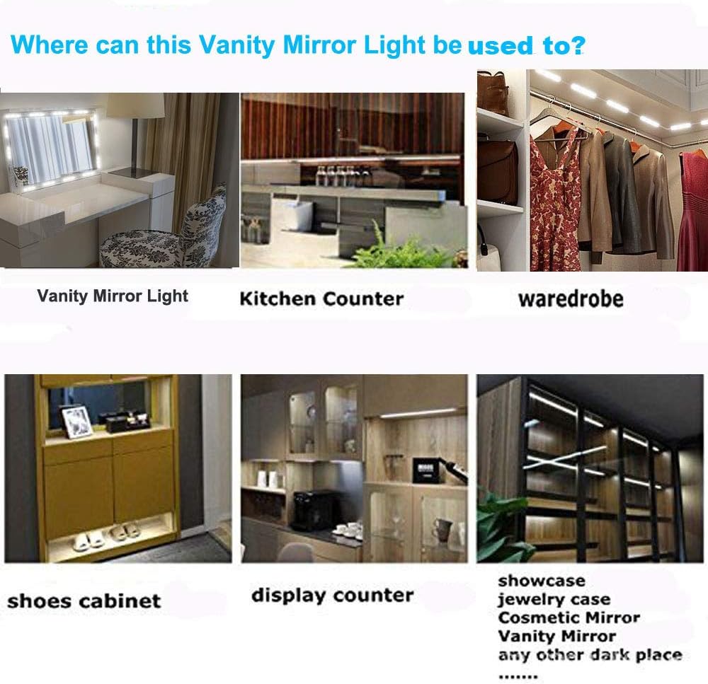 Led Vanity Mirror Lights – Waterproof Adhesive Light Kit for Bathroom Mirror and Dressing Table