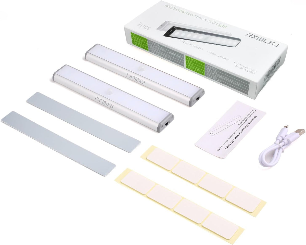 LucentGlow Wireless Under Cabinet LED Light – Tool-Free Adhesive Mount, PIR Motion Sensor Night Light for Stair Landings and Dark Hallways