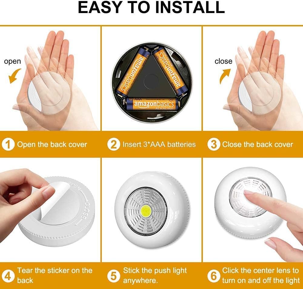 LuminAura LED Puck Lights – Pet-Safe Hallway and Stair Light, No-Flame Wireless Puck Set