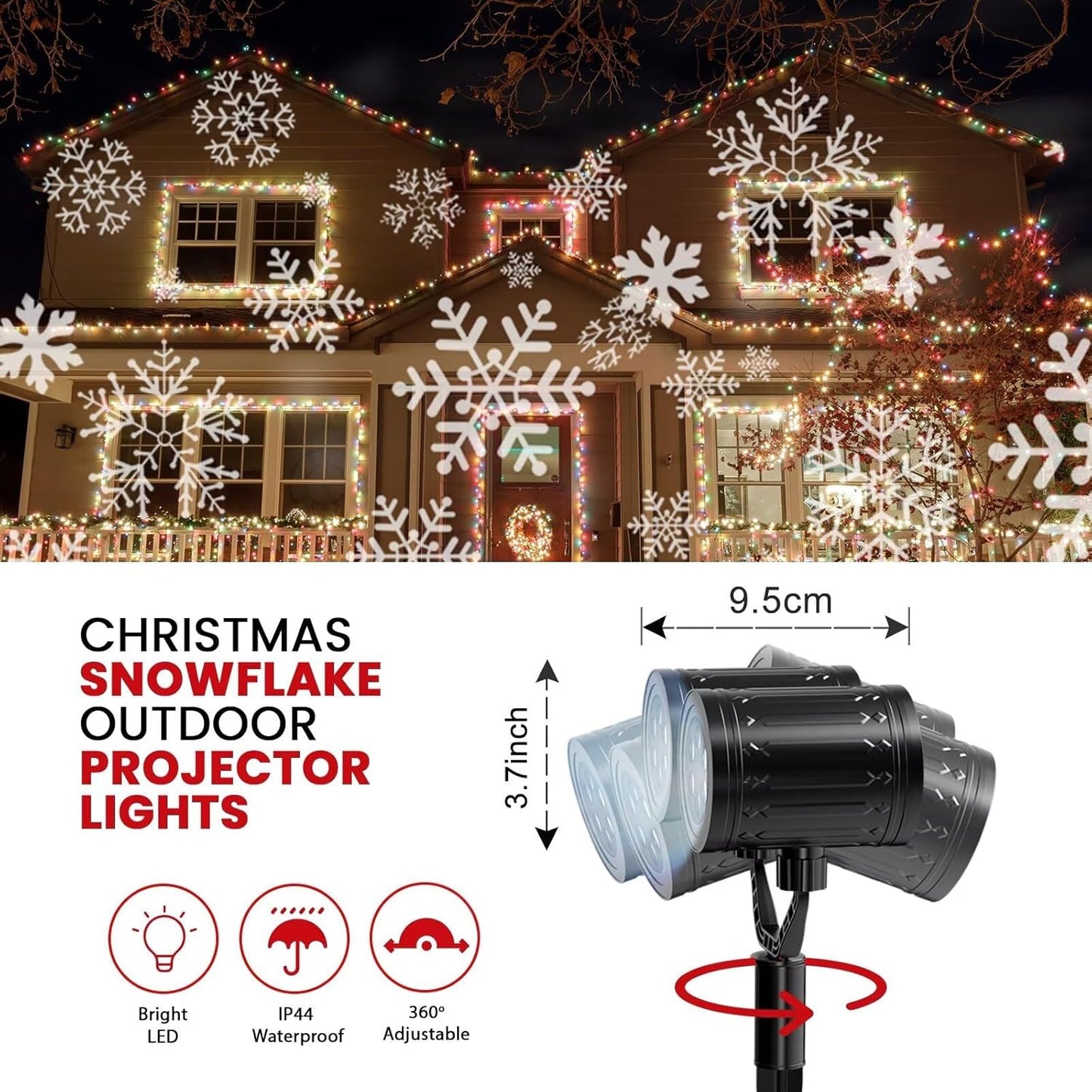 LUMINOUS Winters Night Snowflake Projector – Lawn Stake Holiday Light, 50–100 Sq Ft Coverage