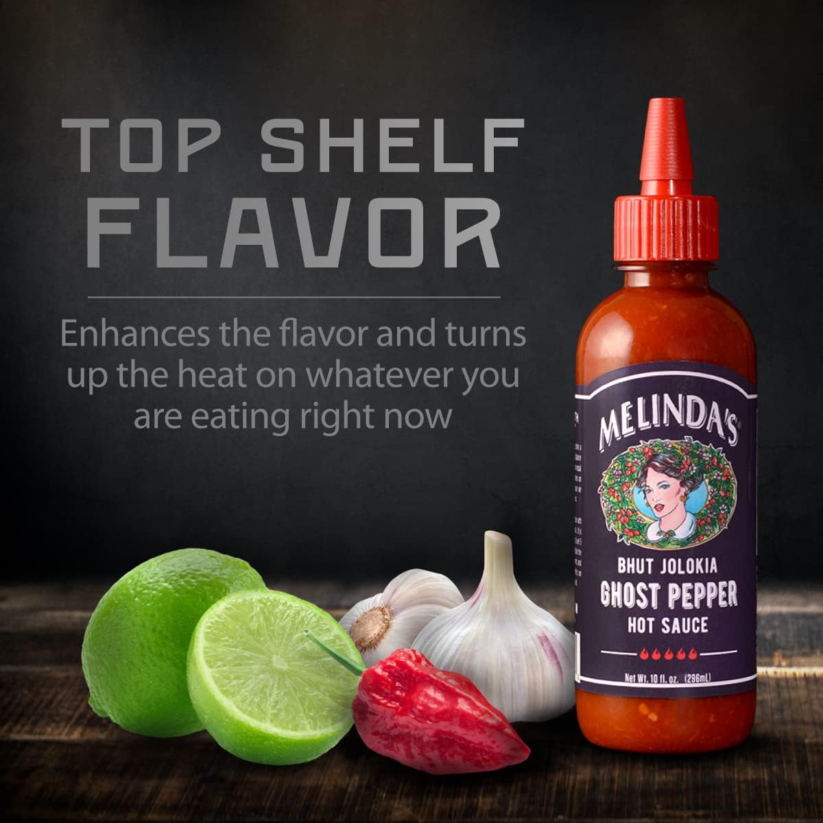 Melinda's Ghost Pepper Hot Sauce - Outdoor Dining Heat Booster, Ghost Pepper Drizzle for Grilled Meats and Veggies, 10oz