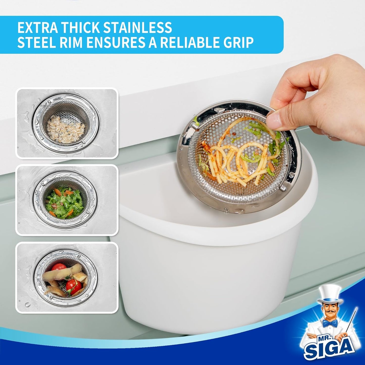 MR.SIGA Stainless Steel Sink Strainer – Polished Finish for Stylish, Modern Kitchen Sinks