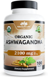 NaturaLife Labs Organic Ashwagandha Capsules 2100 mg – Daily Self-Care Supplement for Cortisol Balance