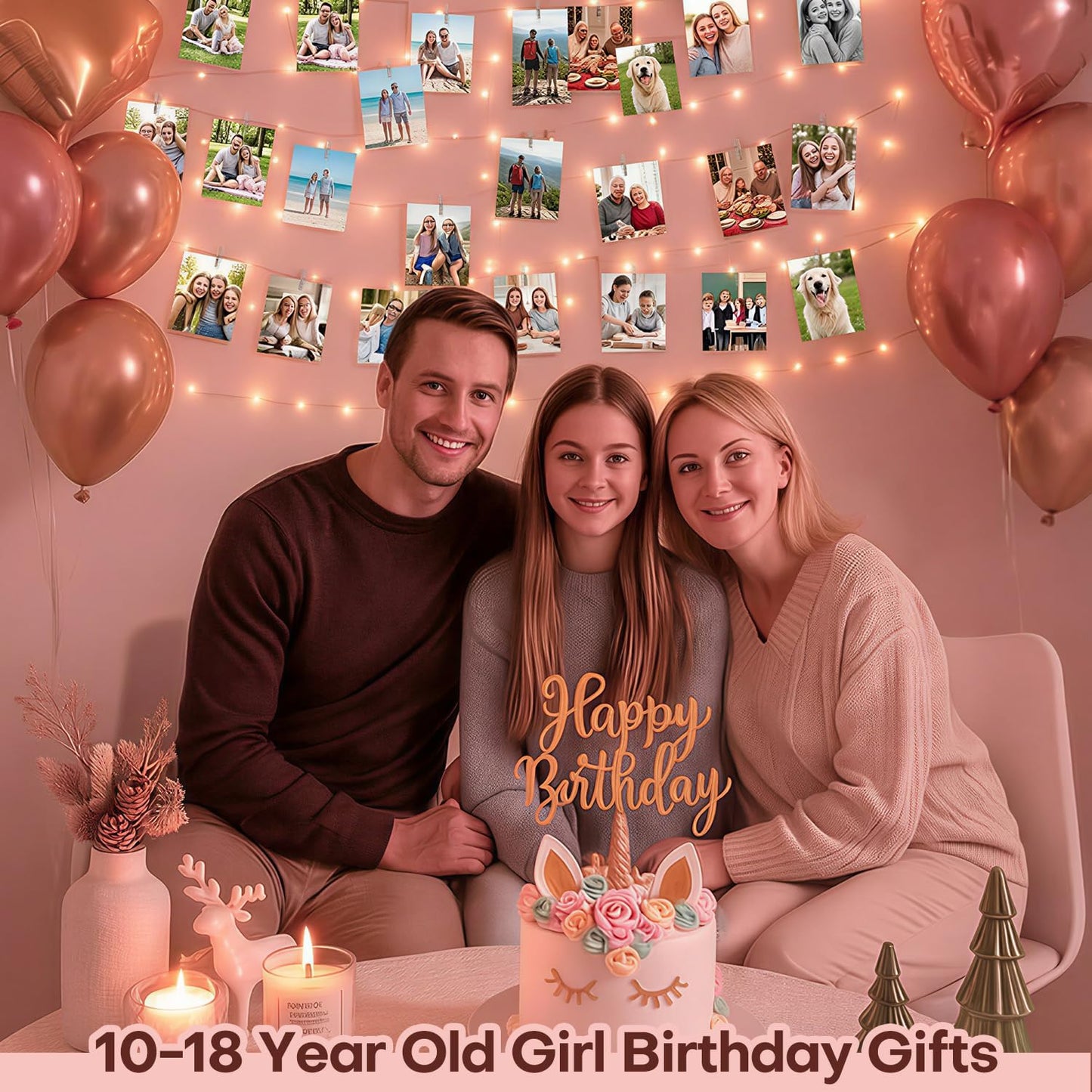 Nursery and Kids Bedroom Photo Clip Lights 40FT - Warm White 3000K LED String Lights, Cool to Touch USB Powered with Auto Timer