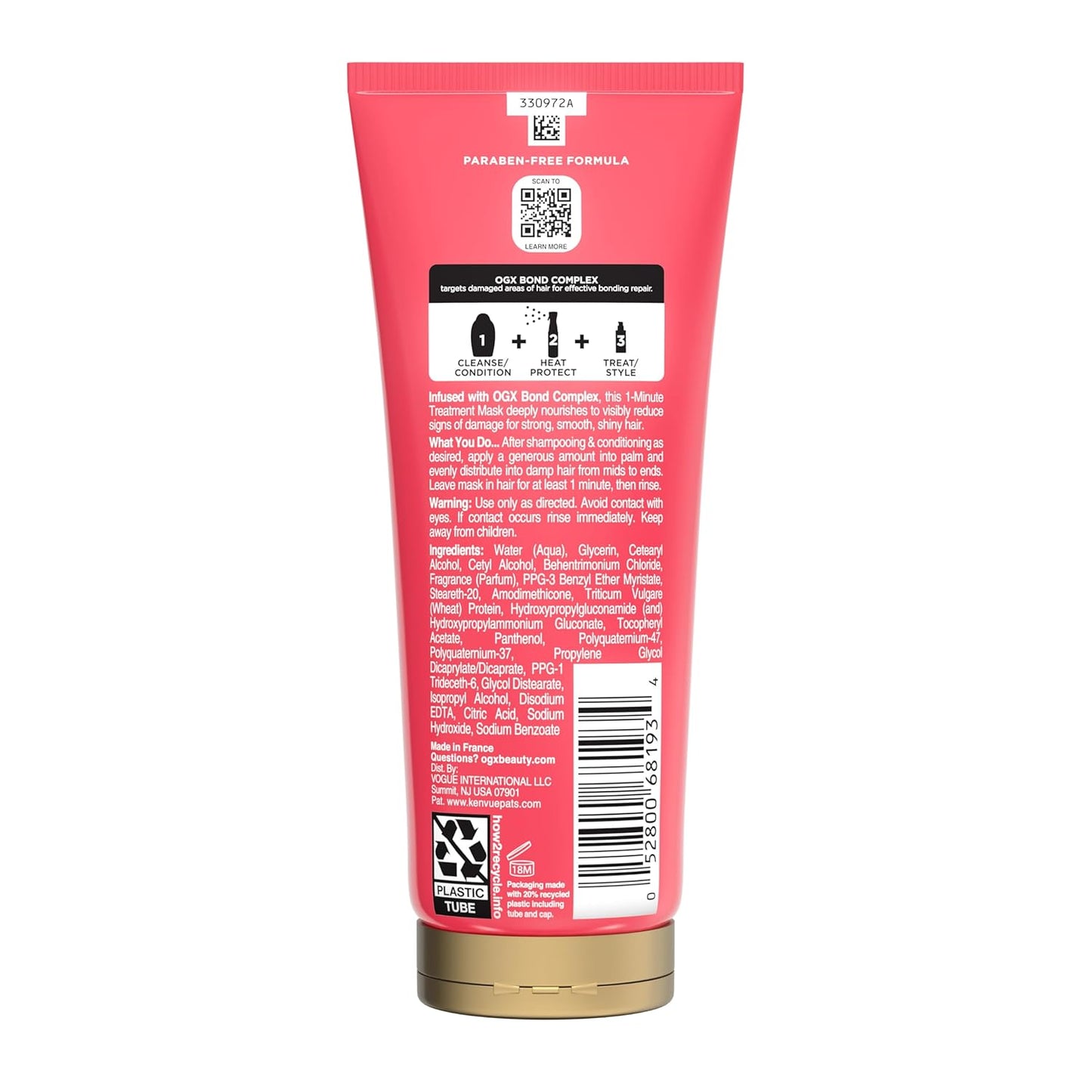 OGX Bond Protein Repair 1-Minute Treatment Mask – Calming Bath Time Wind-Down for Heat-Damaged Hair