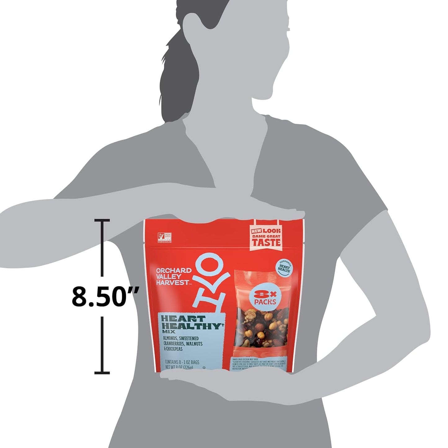 Orchard Valley Harvest Heart Healthy Blend, 1 Ounce Bags (Pack of 8) — Clean-Label School Snack Grandparents Can Gift with Confidence