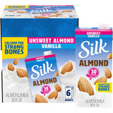 Silk Almond Milk Unsweetened Vanilla – Wellness Pantry Staple for Low-Calorie Morning Routines, 1 Quart Pack of 6