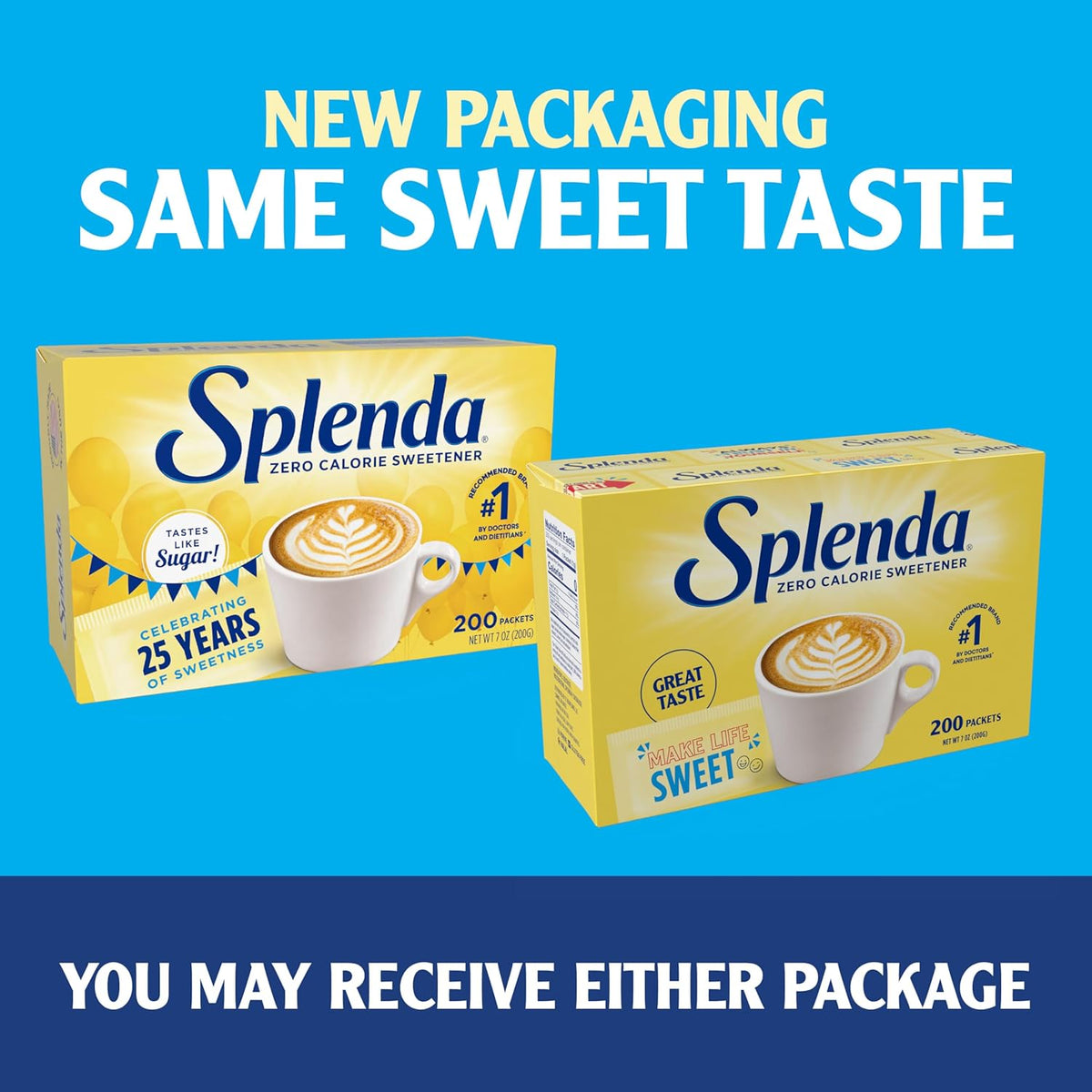 SPLENDA Zero Calorie Sweetener Packets – Streamlined Coffee Station Solution, Neutral Box that Tucks Neatly into Any Minimal Shelf