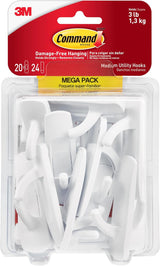 Command Medium Utility Hook Mega Pack – Family-Friendly Hooks for Mudrooms, Coats, and Kids' Belongings