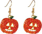 iWenSheng Halloween Pumpkin Earrings Red - Comfortable Crystal Dangle Earring for Evening Trick-or-Treat and Open-Air Halloween Parties