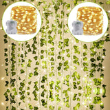 KASZOO 12 Pack Hanging Ivy Garland with Warm LEDs – Portable Greenery for Camping Tables and Outdoor Dining