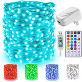 Minetom Outdoor Fairy Lights - 33 ft 100 LED IP67 Waterproof for Balcony Patio and Tent, Flexible Silver Wire, 16 Color Changing Remote with Timer, Adapter Included