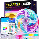 CHARKEE LED Lights for Bedroom and TV Backlight, 25ft 50ft 100ft RGB Strip with Music Sync, Modern Home Accent Lighting for Walls Ceilings and Desks