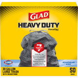 Glad ForceFlex Heavy Duty Trash Bags for Clutter-Free Minimalist Homes, 30 Gal Clean Drawstring Design, 50 Count