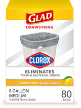 Glad Febreze Fresh Clean Garbage Bags 8 Gallon – Gentle Odor Control for a Relaxing Bath and Wind-Down Ritual, Drawstring Closure, 80 Count
