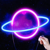 Lumoonosity Planet Neon Wall Light - Holiday Gift for Kids and Teens, Saturn Shaped LED Sign for Bedroom Gaming Setup, USB Powered with Adhesive Mount