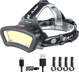 DARKBEAM COB LED Headlamp USB Rechargeable – Wide Flood Beam for Campsites, Patio Work and Outdoor Dinners
