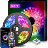 Nexillumi RGB LED Strip Lights 100ft – Cool Running Adhesive Backed Accent Lighting with Built-in Timer and Safety Certified Adapter