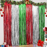 LOLStar Foil Fringe Curtain Trio – Modern Home Party Wall Decor, 9.9 x 6.6 ft Total Coverage Orange Purple Black for Indoor Gathering Spaces