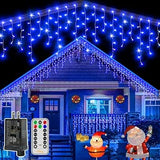 Ollny Waterproof Icicle Lights 8 Modes Dimmable Plug in String Lights for Yard Campground and Open Air Dining Setup