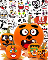 Greingways Halloween Vinyl Pumpkin Stickers, 88 Detailed Faces for Decorating Living Room Lanterns, Party Cups, and Seasonal Displays