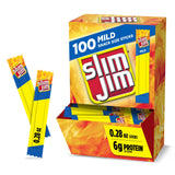 Slim Jim Smoked Meat Sticks, Mild Flavor – Camping and Hiking Pack Snack, No Refrigeration Needed, 0.28 oz Sticks, 100 Count