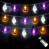 LampLustre Waterproof Halloween String Lights 16FT 30 LED 3D Shaped Pumpkins Bats Ghosts - Portable Battery Powered Yard and Tree Wrap Lights