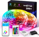 DAYBETTER RGB LED Strip Lights 65.6ft to 200ft Music Sync Color Changing Strip, Effortless Wireless Control Lighting for Intentional Small Spaces