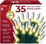 Brightown Family-Safe Christmas Tree Lights 35 ct - Clear Warm White Incandescent Mini Bulbs for Small Kids Tree, Bedroom, and Nursery Setup, Green Wire 6.6 ft