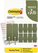 Command Child and Pet Friendly Hook Pack in Sage, Adhesive Hooks and Clips for Safe Christmas Wall Decorating