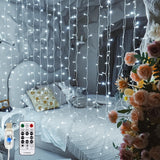 LuminHaus Hanging Window Curtain Light 6.6x6.6ft 200 LED White Dimmable Remote Valentines Day Gift for Girlfriend and Wife Romantic Bedroom