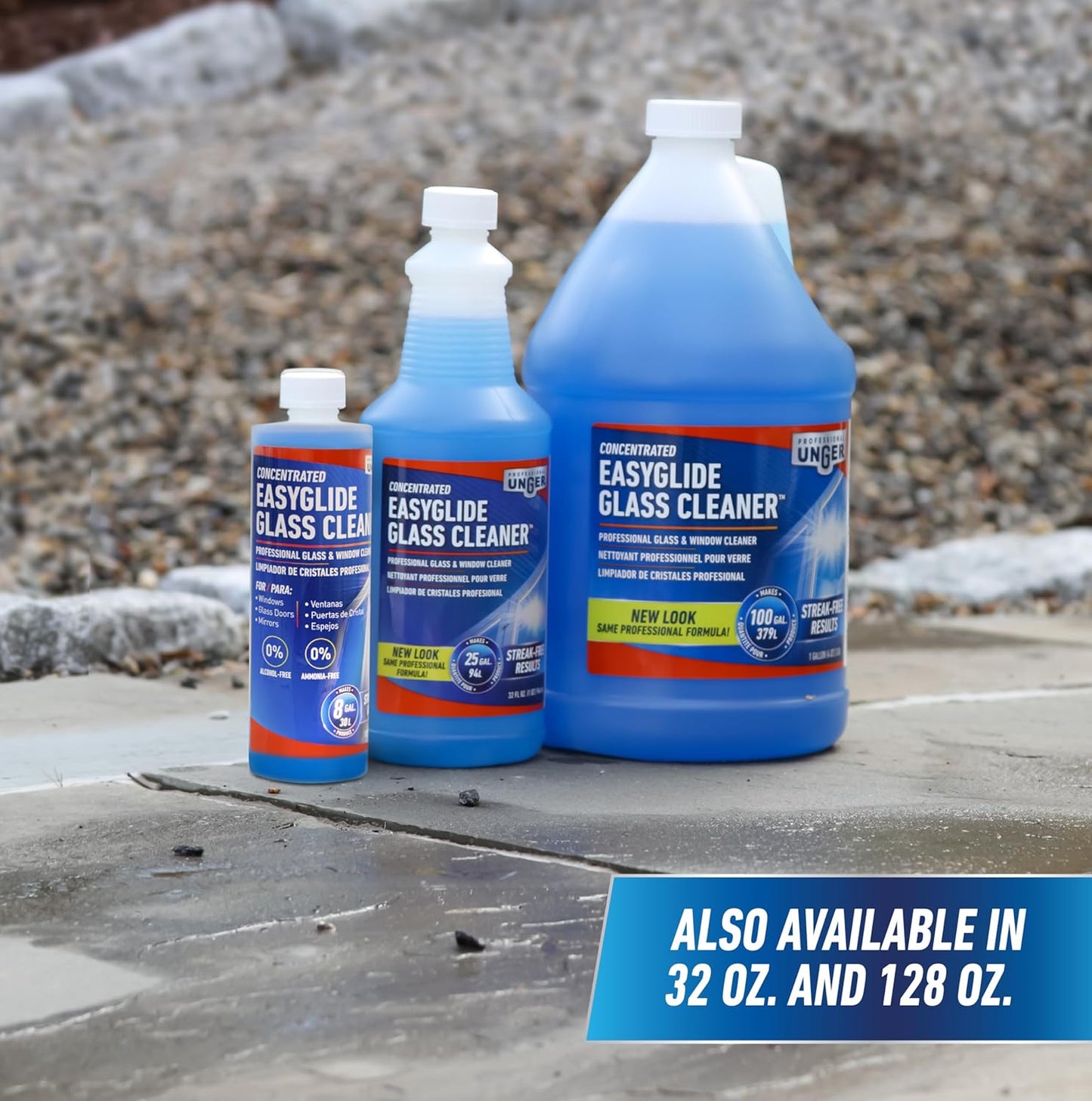 Unger EasyGlide Glass Cleaner Concentrate for Storefronts, Patio Doors, and Exterior Residential Windows, 12 oz