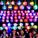 HAOHAN Children Halloween Treat Prizes – 118 Pcs LED Flashing Rings Necklaces Bracelets for Elementary School Carnival