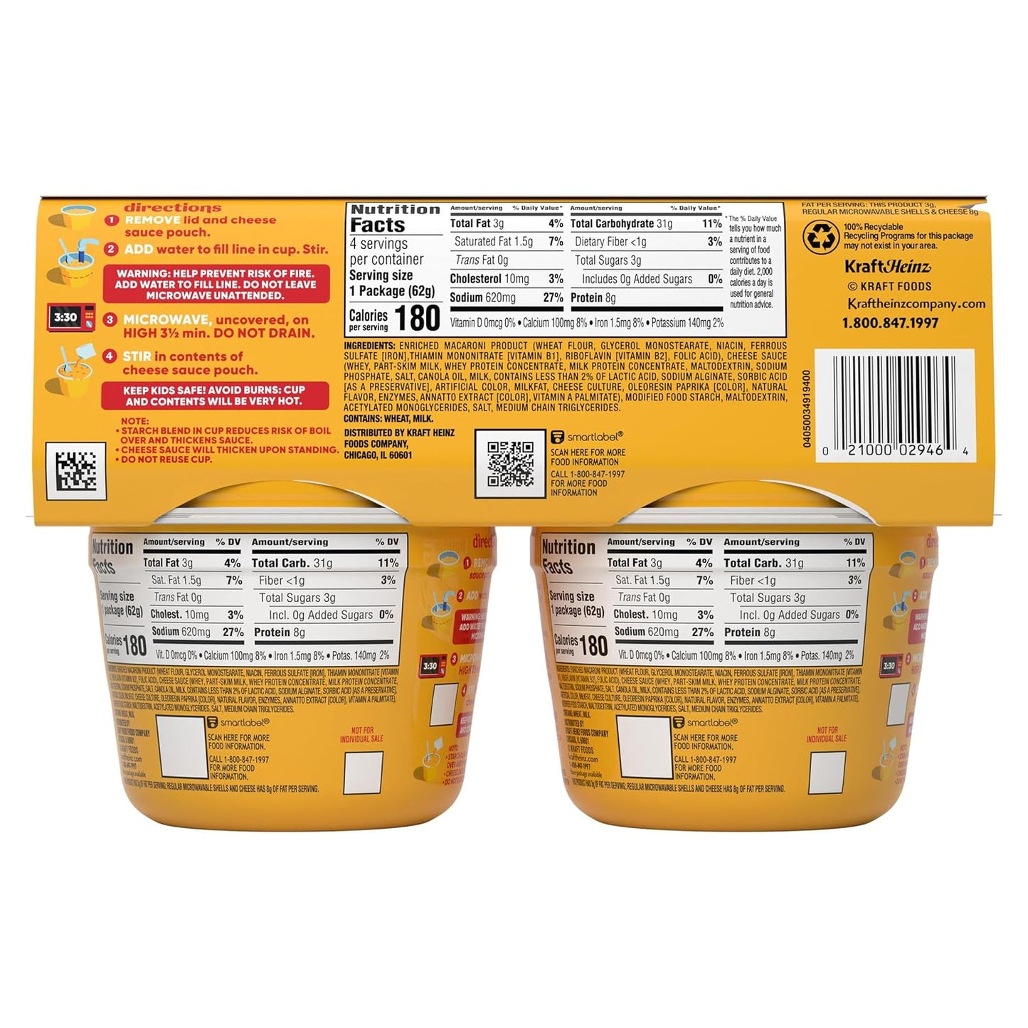 Velveeta Shells & Cheese Single-Serve Shell Pasta – Camping and Hotel Room Snack Requiring No Stove, 2.19 oz Four-Pack