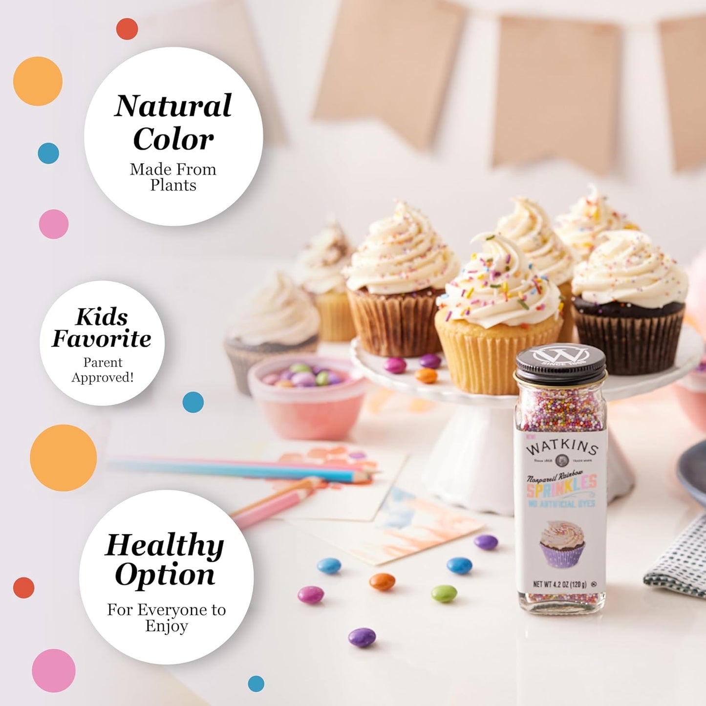 Watkins Gourmet Decorating Sprinkles – One Clean Ingredient Rainbow Nonpareils for Clutter Free Kitchen Pantry Storage